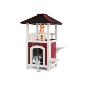 Indoor & Outdoor 2-Story Wooden Cat House with Balcony