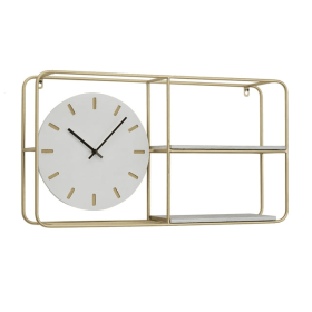 DecMode 27" x 15" Gold Metal 2 Shelf Wall Clock