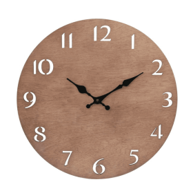 Stonebriar Modern Natural Wood 14 Inch Round Hanging Wall Clock with Cut Out Numbers, Battery Operated