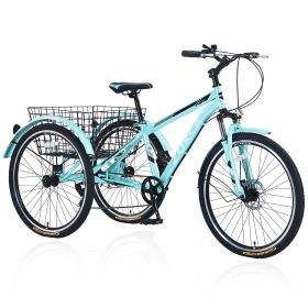 Adult Tricycle Bike,7-Speed Mountain Tricycle,26-Inch 3 Wheels,Comfortable Widen Saddle,Rear Integrated Shopping Basket