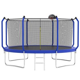 14FT Trampoline with Basketball Hoop, ASTM Approved Reinforced Type Outdoor Trampoline with Enclosure Net