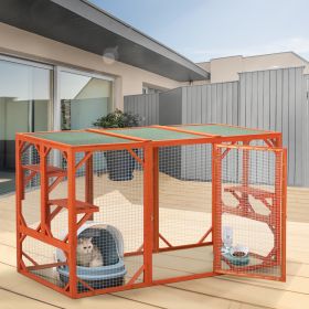 Wooden Cat Cage with Green Asphalt Roof, Galvanized Wire Mesh