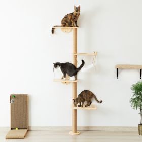 Wall-Mounted Cat Scratching Post - Solid Wood Color