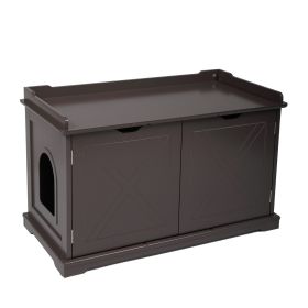 Cat Washroom Bench, Wood Litter Box Cover with Spacious Inner, Ventilated Holes, Removable Partition, Easy Access,Chocolate Brown