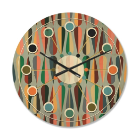 Designart 'Abstract Retro Drops IX' Mid-Century Modern Wood Wall Clock