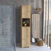 DEPOT E-SHOP Yaka Linen Double Door Cabinet, Four Interior Shelves, One Open Shelf, Light Oak