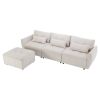 113.3" Convertible Sectional Sofa Couch 3-Seat L-Shaped Sofa with Movable Ottoman and USB for Apartment, Living Room, Bedroom, Beige