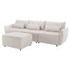 113.3" Convertible Sectional Sofa Couch 3-Seat L-Shaped Sofa with Movable Ottoman and USB for Apartment, Living Room, Bedroom, Beige