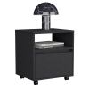 DEPOT E-SHOP Wasilla Nightstand with Open Shelf, 1 Drawer and Casters, Black