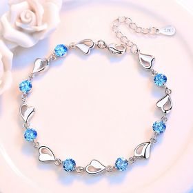 Women's Hollow Out Heart Silver Plated Bracelet (Color: Blue diamond)