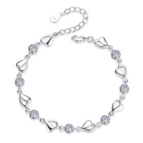 Women's Hollow Out Heart Silver Plated Bracelet (Color: White diamond)