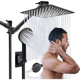 Shower Head, 8 Inch High Pressure Rainfall Shower Head/Handheld Shower Combo (Color: Black)