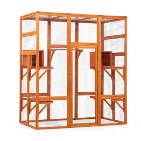 Large Cat Enclosure with 5 Perches, 2 Condos and 1 Lockable Door, Orange (Color: as Pic)